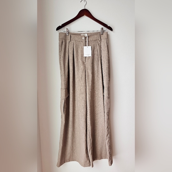 Via Bovio Italy Wide Leg Pants Trusers Side  Pockets Grey Brown Viscose size M - Picture 3 of 9